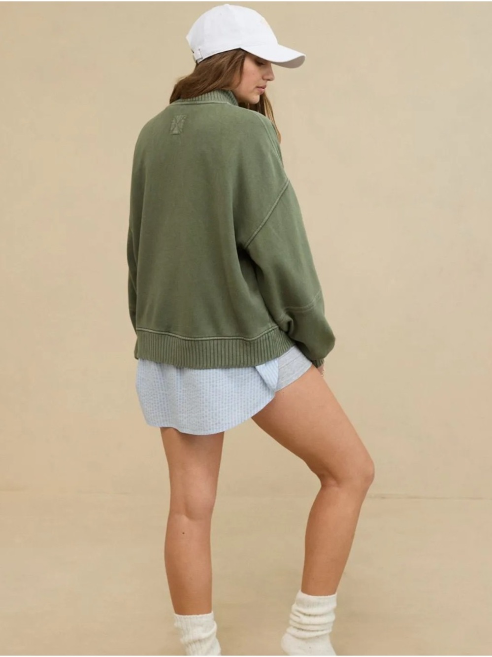 Aerie Olive Green Sun's Out Quarter Zip Sweatshirt Size XS - Picture 2 of 6